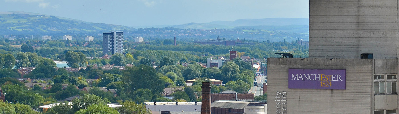View of the hills beyond Manchester from the top of Sackville Street Building