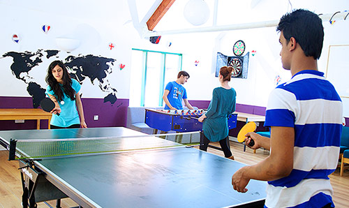 Students playing table tennis in University Halls of Residence